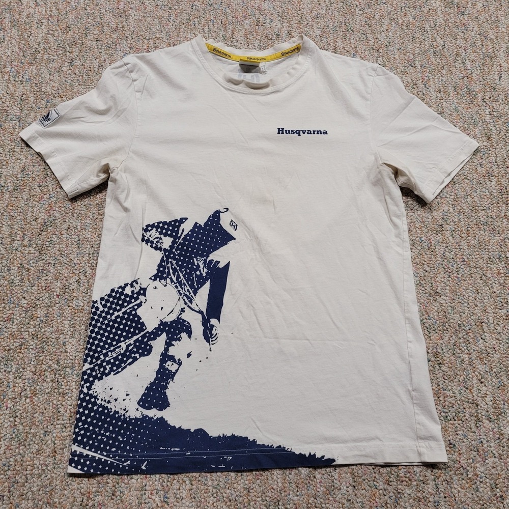 Husqvarna Shirt Mens Medium White Motorcycles Short Sleeve Logo Motocross Racing